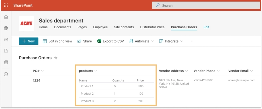 Data table in SharePoint list