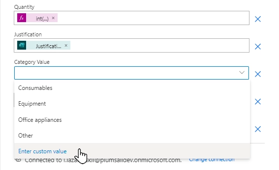 Prepare to add category to the SharePoint item for the approval request