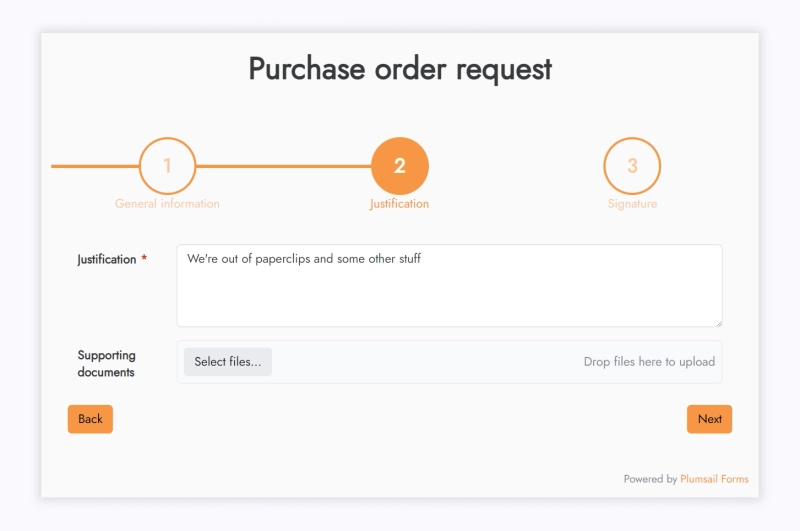 Approval request form in Plumsail - Justification