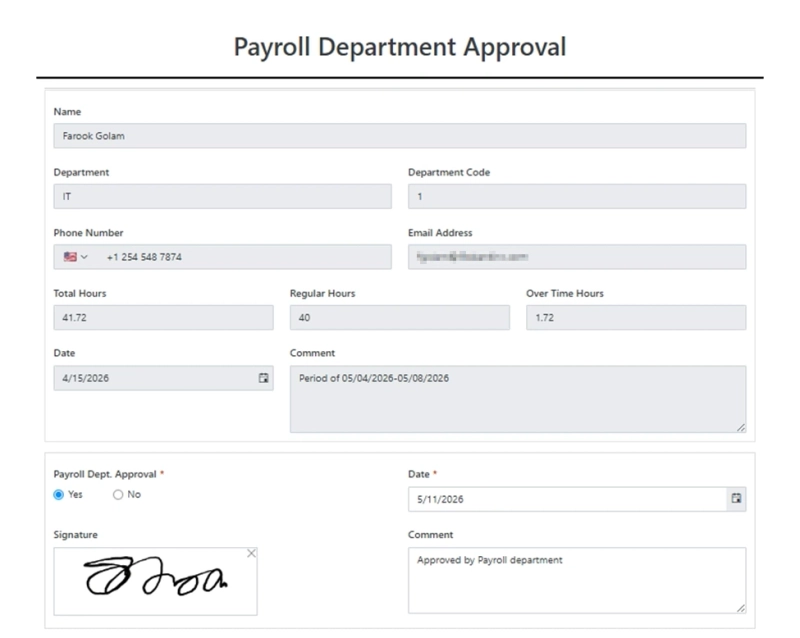 Payroll Approval form