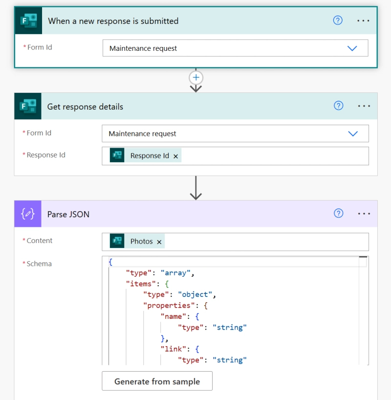 populate images into excel from ms form parse json