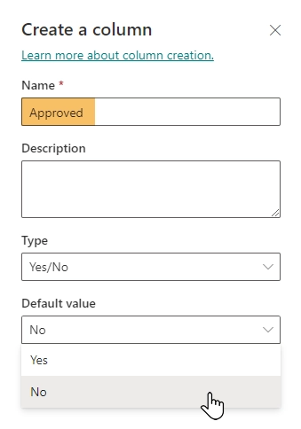 Create an Approved SharePoint column