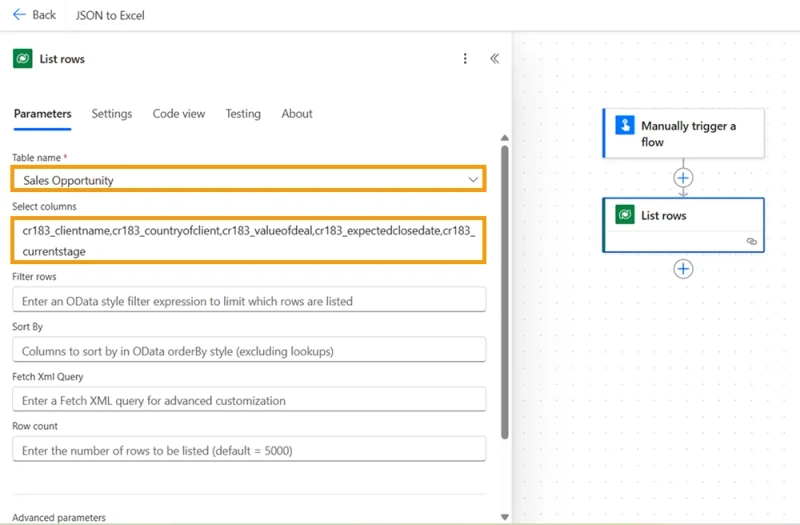 Power Automate step using "List rows" from Microsoft Dataverse