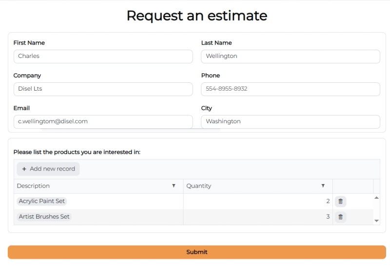 Request an estimate form