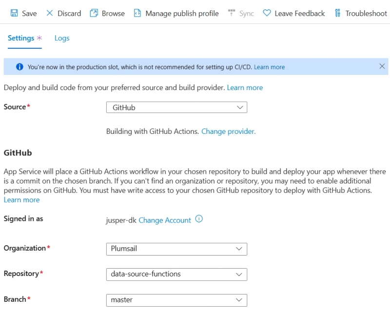 Configure repository for your Azure Function