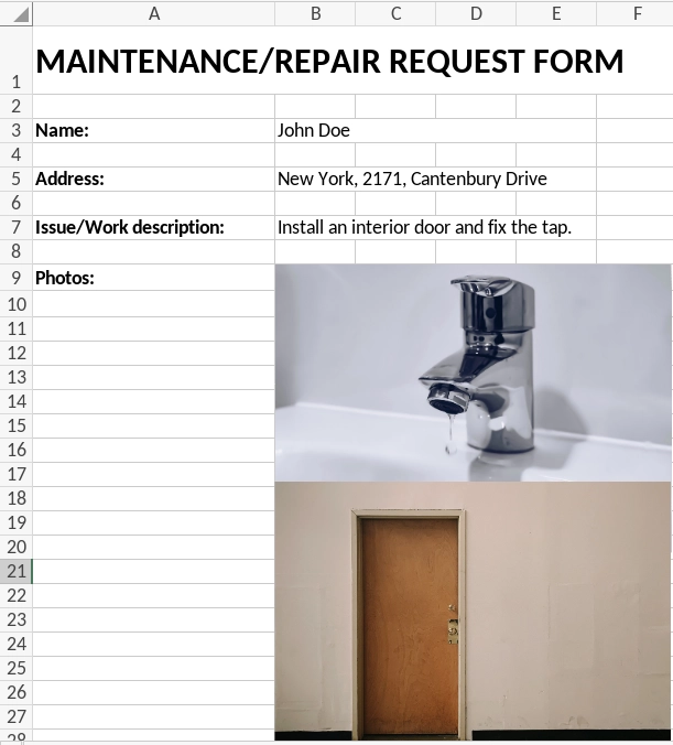 Resulting document from Excel XLSX template