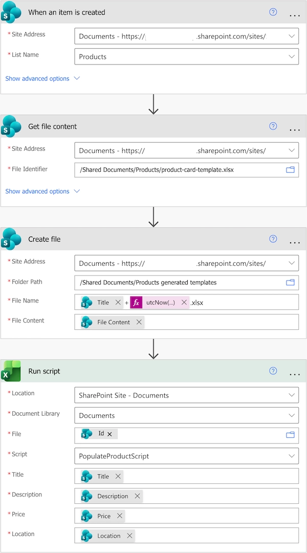 Create a Power Automate flow to populate excel template