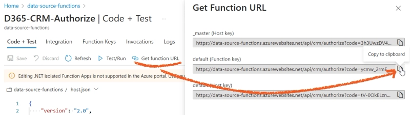 Copy Azure Function URL