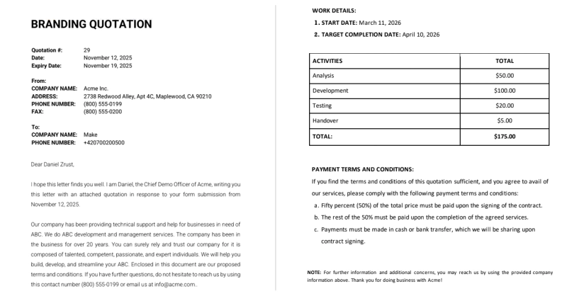 Plumsail Documents quote PDF