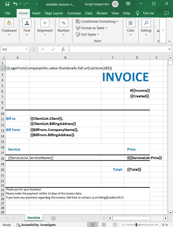 Template preview