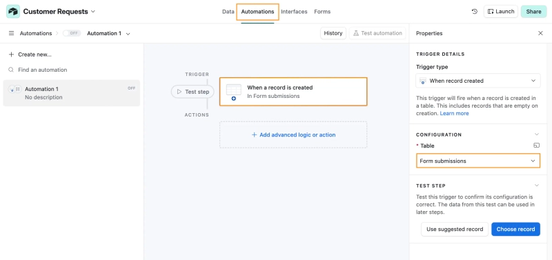 Select automation trigger