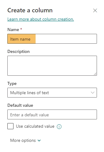 Create an Item Name SharePoint column