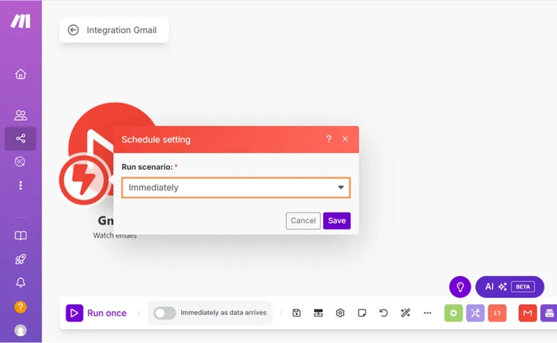 Gmail Watch emails module configuration in Make