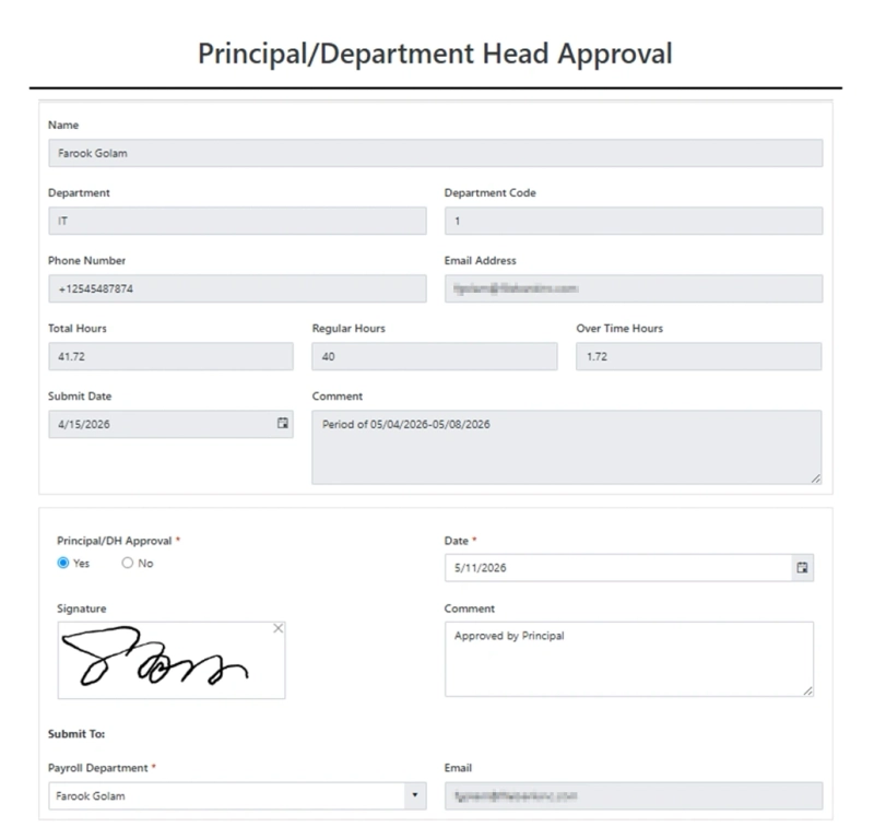 Principal Approval form