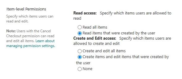 Item-level permission settings
