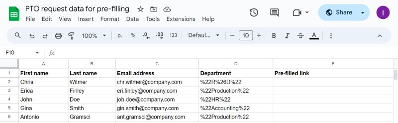 Data for pre-filling Microsoft Forms