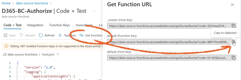 Copy Azure Function URL