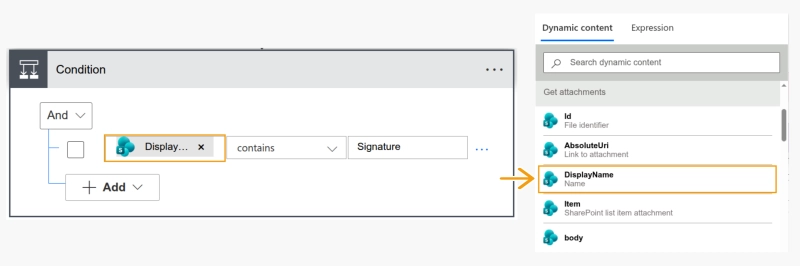 Power Automate Condition action to classify attachment values