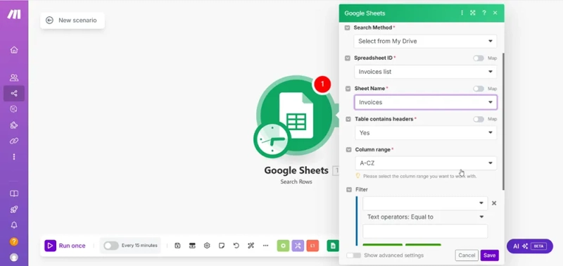 Google Sheets search rows