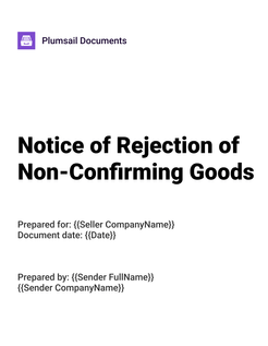 Notice of rejection of non-confirming goods