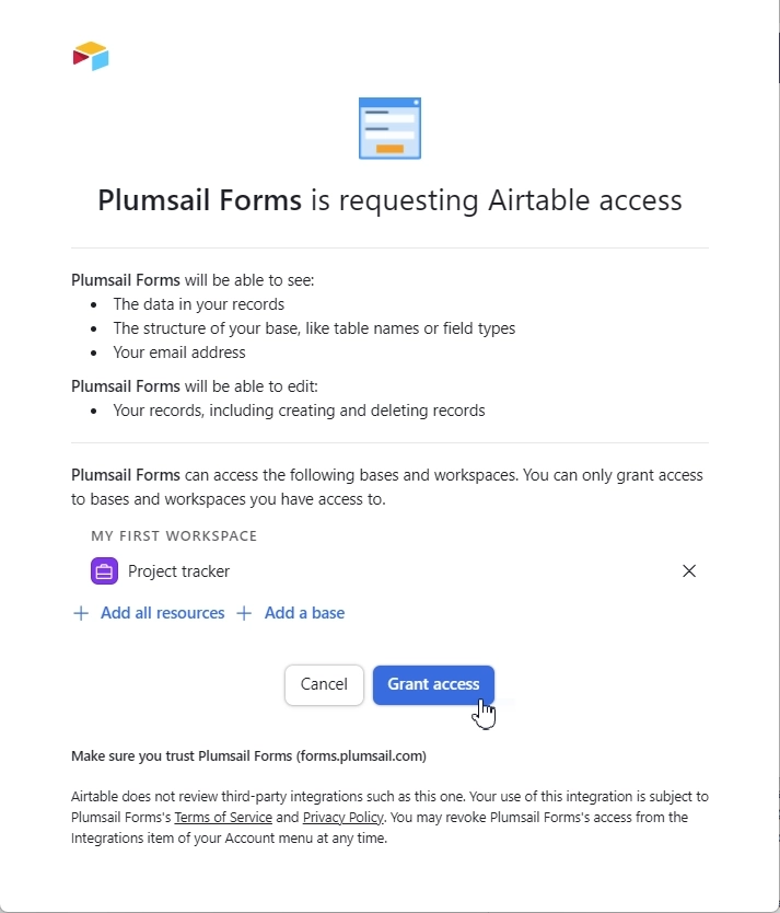 Grant access to Airtable