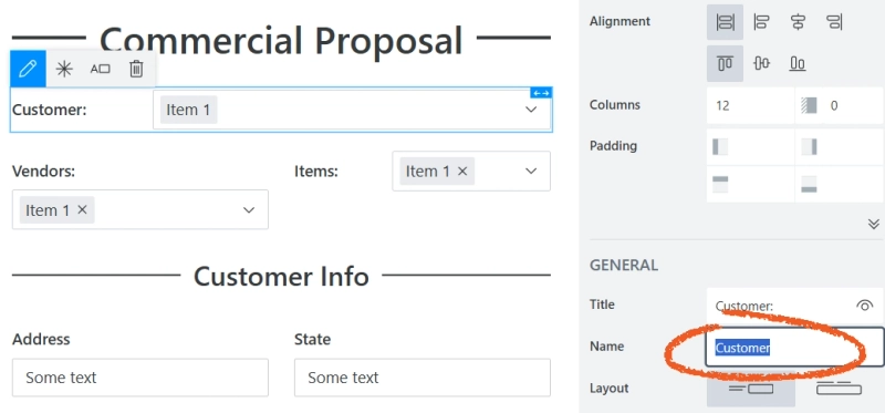 Copy field names in Plumsail Forms designer