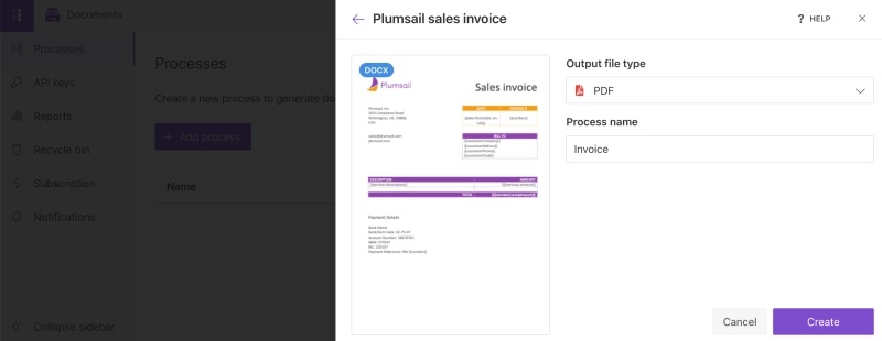 Plumsail Documents create process