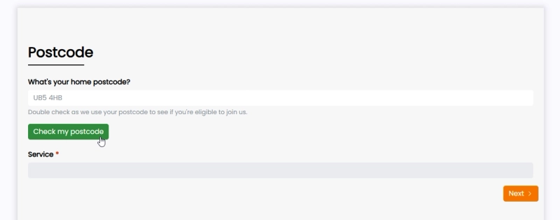 Postcode check on the form