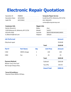 Electronic repair quotation