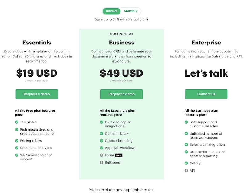 PandaDoc's pricing plans