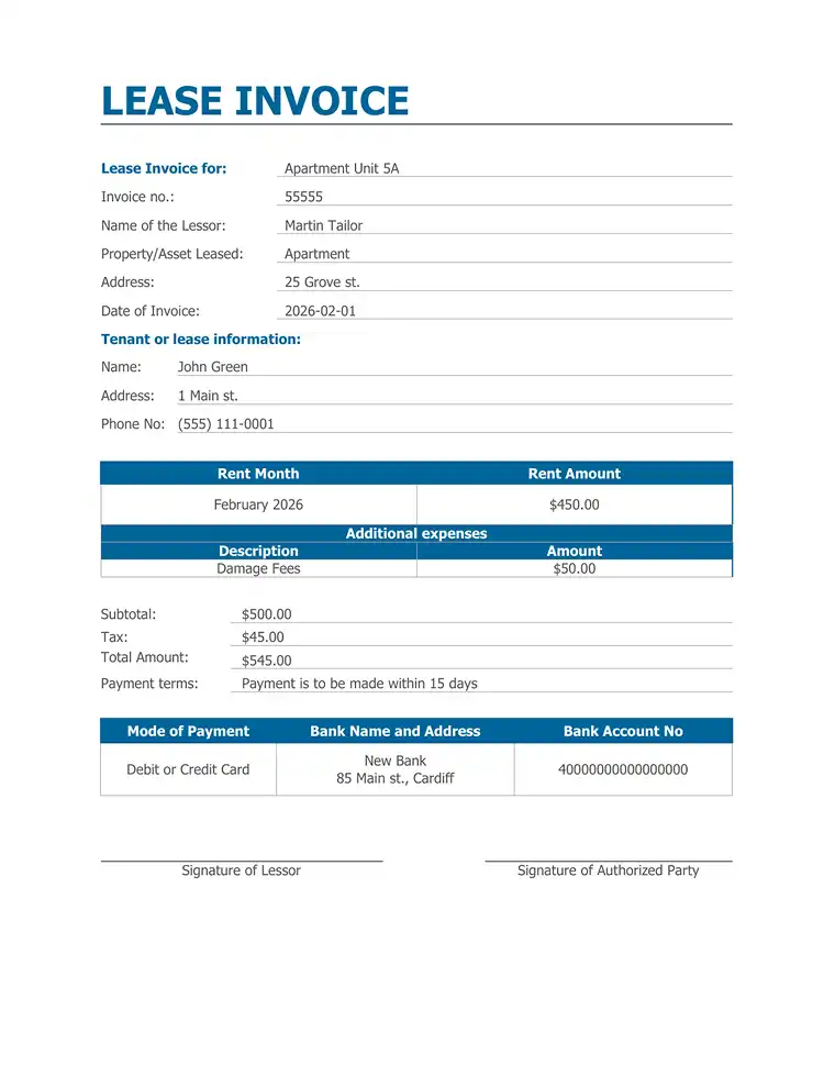 Lease invoice