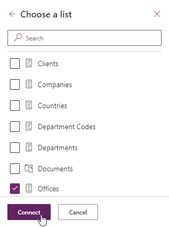 Connect Offices list as data source