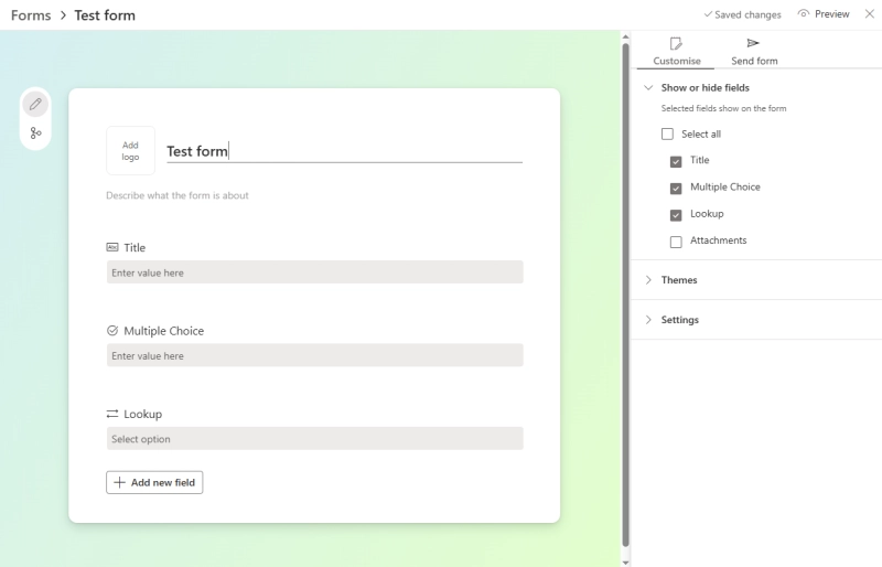 Configure list form