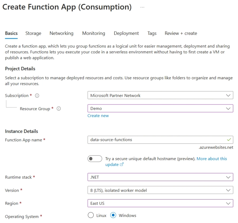 Create Azure Function app