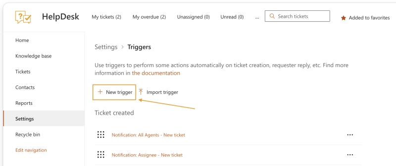 Add new trigger button