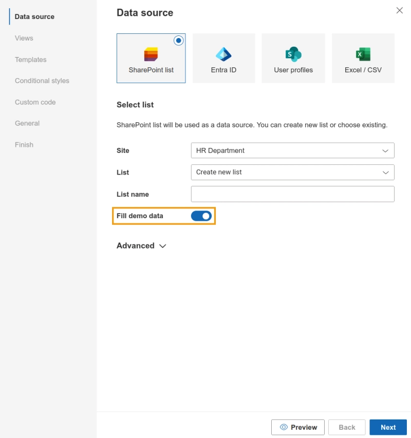 Demo SharePoint list for Org Chart