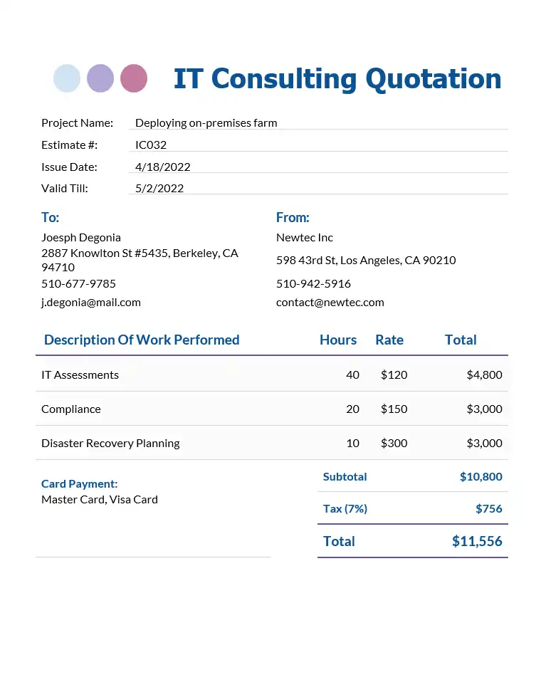 IT consulting quotation free template