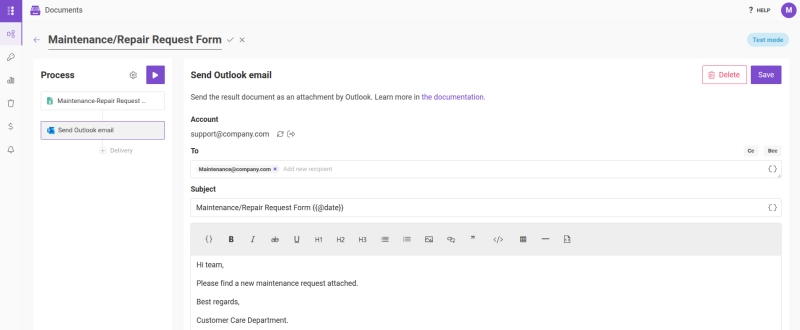 Excel XLSX template used in Outlook delivery settings