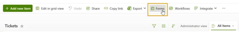 Forms button in the ribbon above the list