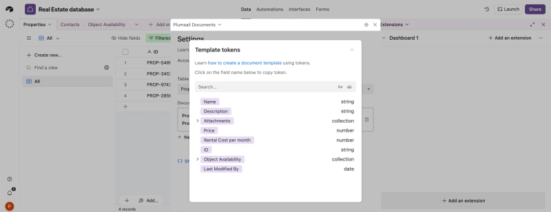 Airtable tokens for creating PDF