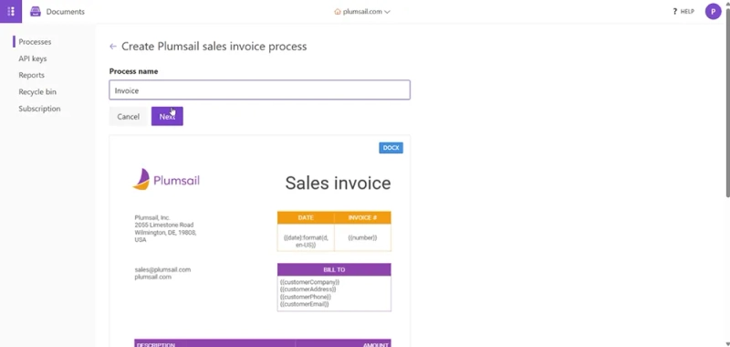 Plumsail Documents create process