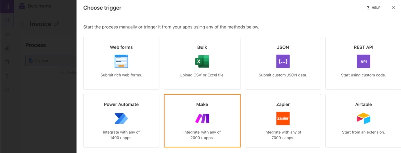 Start process step with Make selected