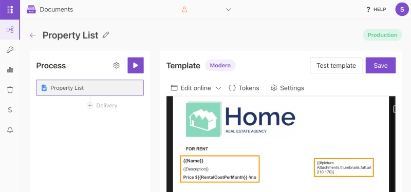 Replacement of template tokens with tokens from Airtable to create PDF