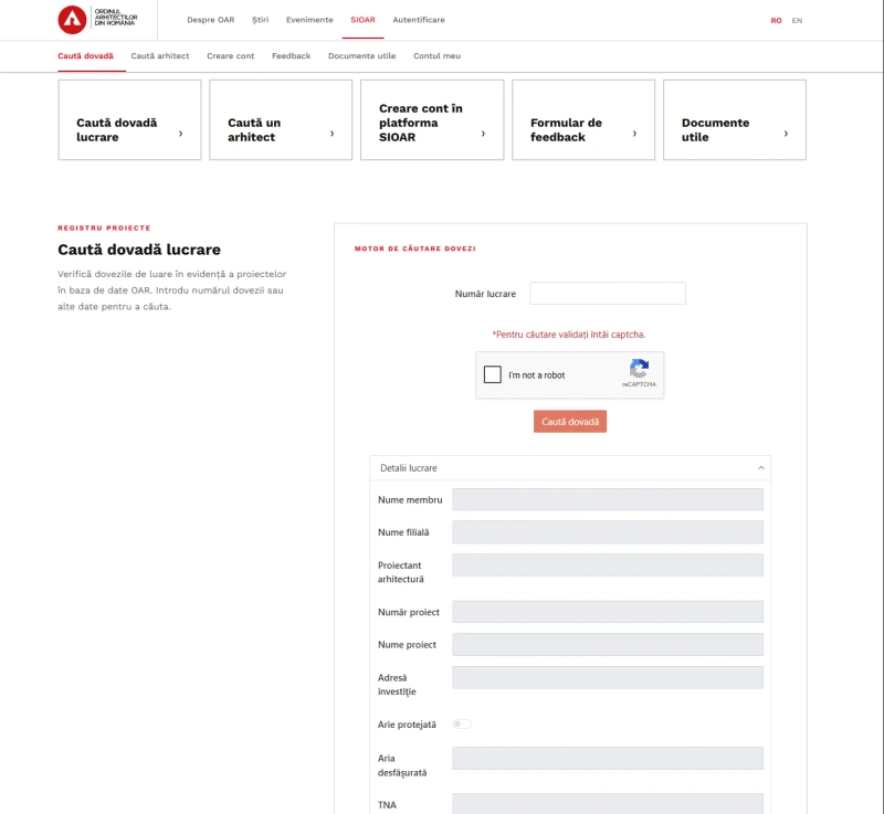 Public project search on sioar.ro