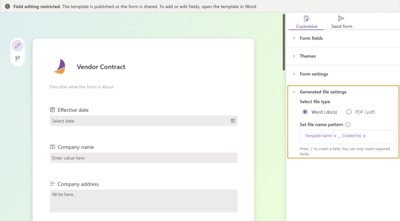 Structured document generation - output format and file name pattern