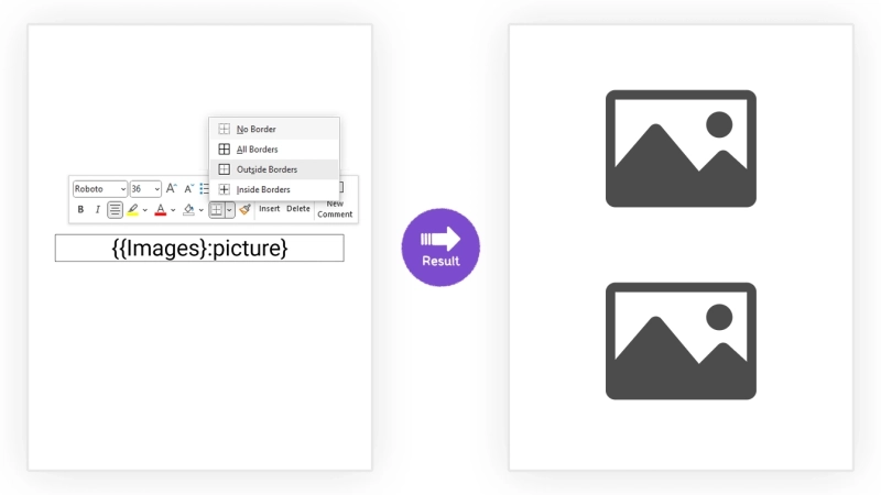 {{Images}:picture} turns into a set of pictures in a document