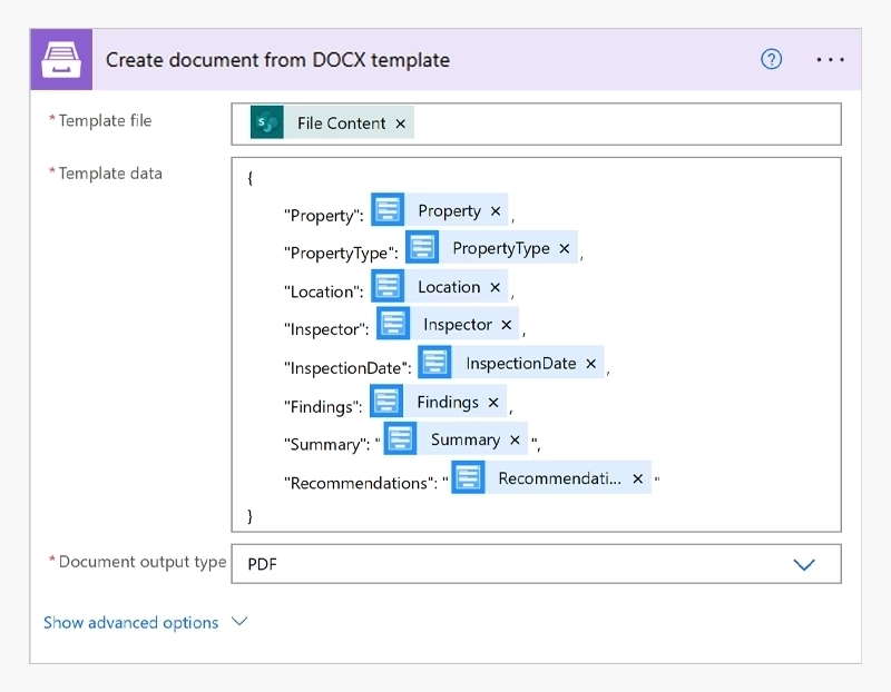 Create document from DOCX template - Power Automate flow