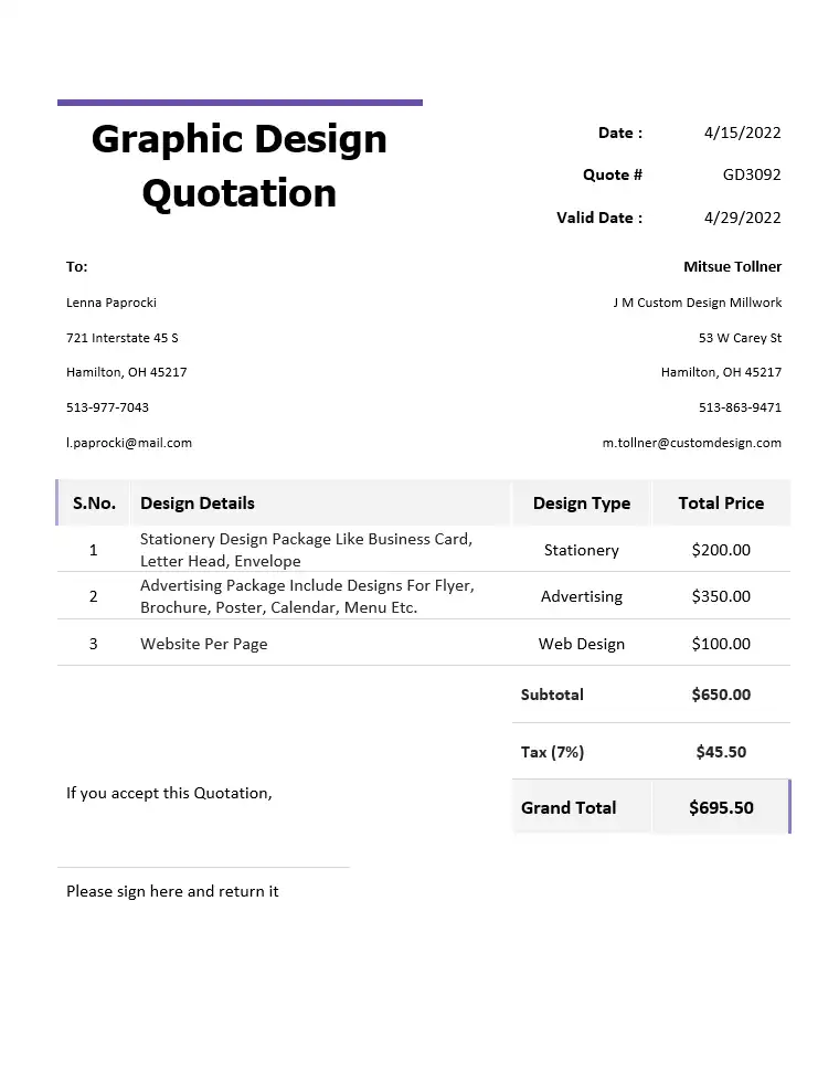 Graphic design quotation free template