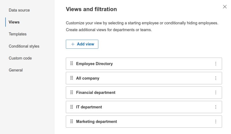 View list in the configuration wizard