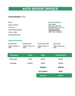 Auto repair invoice